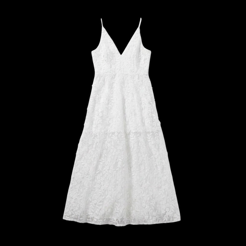 Xscape 3D Floral Lace Maxi Dress sz 14 White Bridal Sequin Applique cocktail